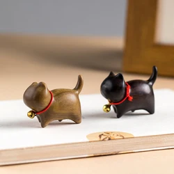 Mini Natural Wood Cat Dog Miniatures Hand-Carved Wooden Puppy Kitty Figures Room Decor Home Decoration Accessories