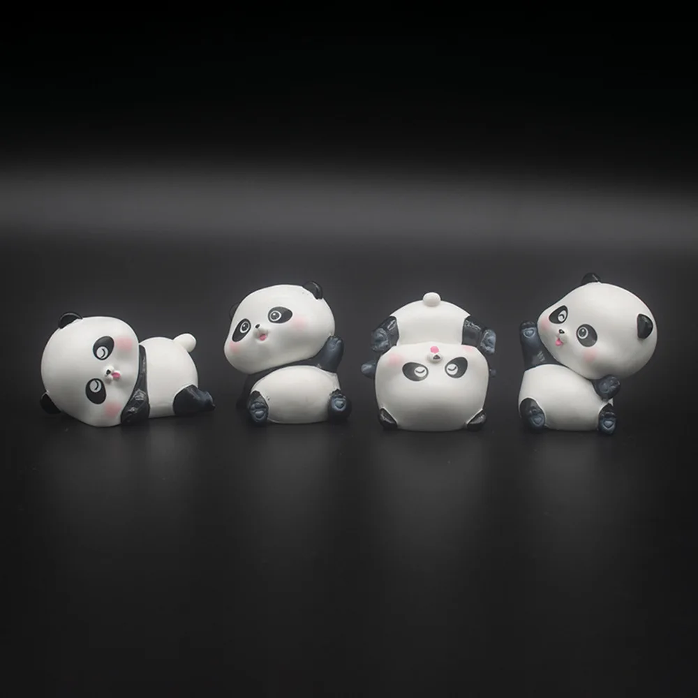 4pcs/set Cute Panda Action Figure Tabletop Decorative Figurines Computer Desk Office Ornaments Home Docor Miniature Craft Gift