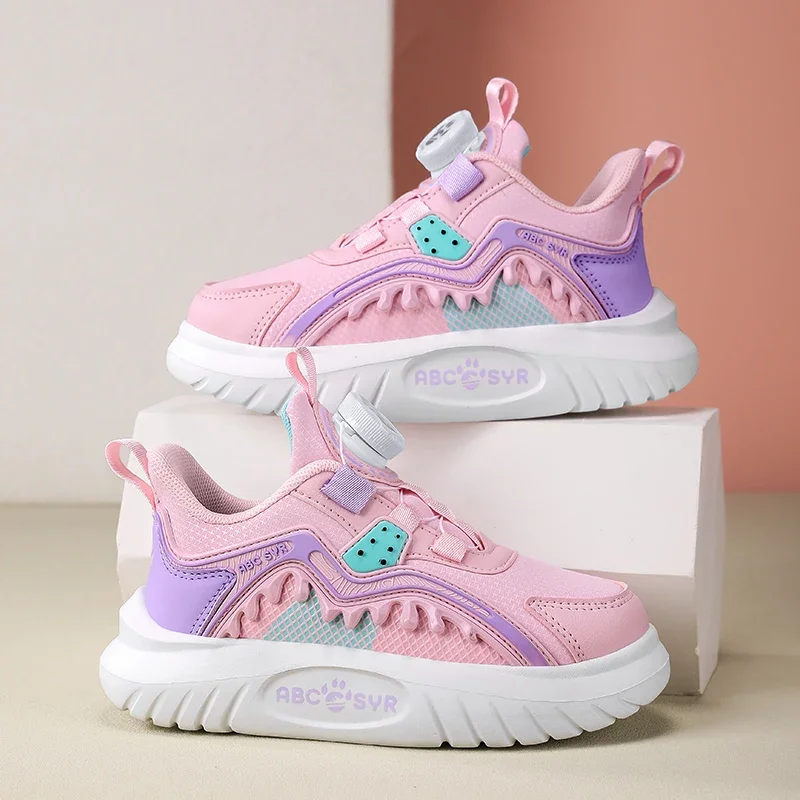 

2025 Autumn New Girls' Sneakers Leather Upper Soft Sole Lightweight Shoes Knob Closure Casual & Running Footwear Toddlers 3-8Y