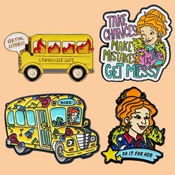 Magical School Bus Enamel Brooches For Women Badges Lapel Pins for Backpacks Fashion Jewelry Accessories Gifts For Childrens