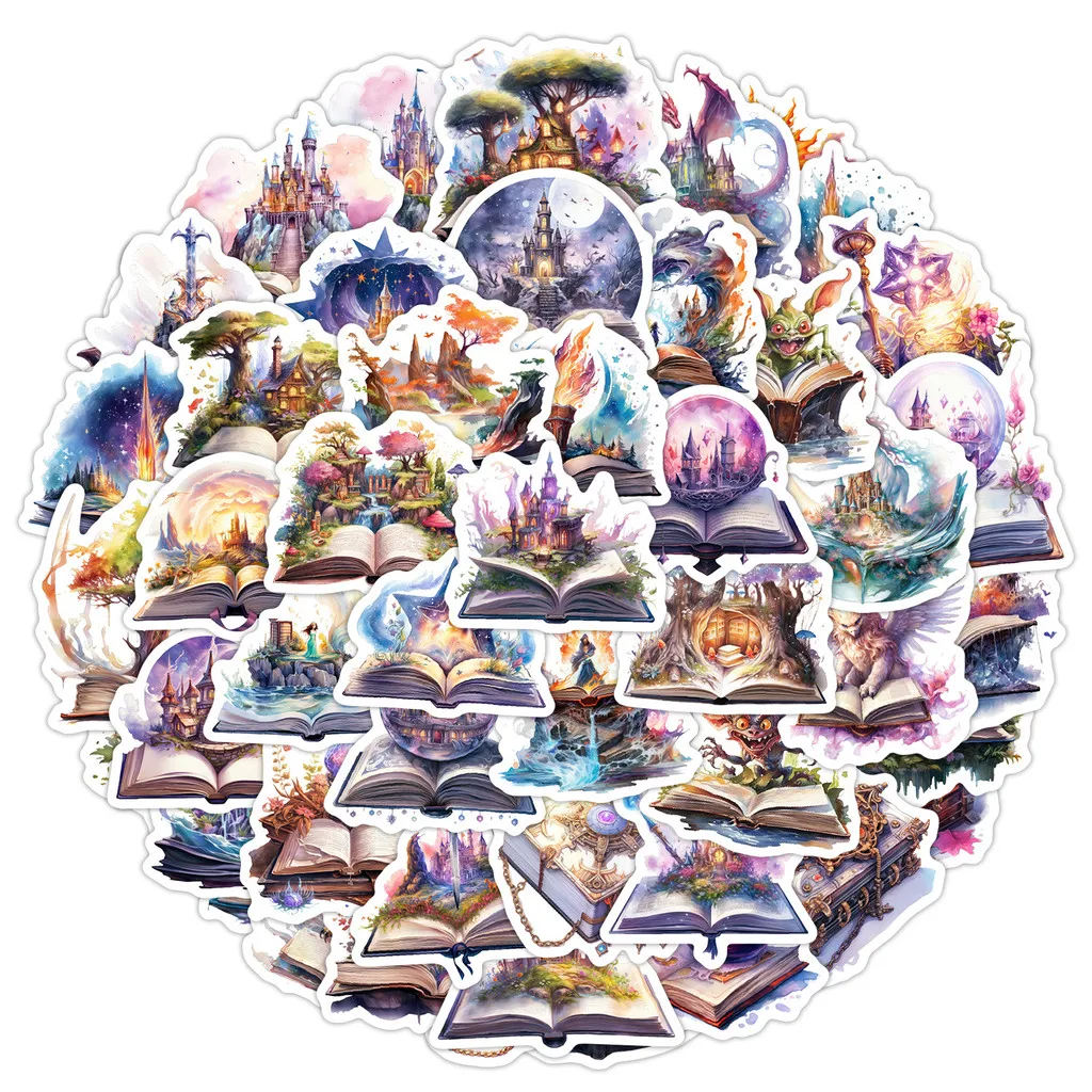 50PCS Watercolor Fantasy Book Graffiti Stickers - Waterproof Decor for Notebook, Computer & Water Cup LanLanStickersWorld Store