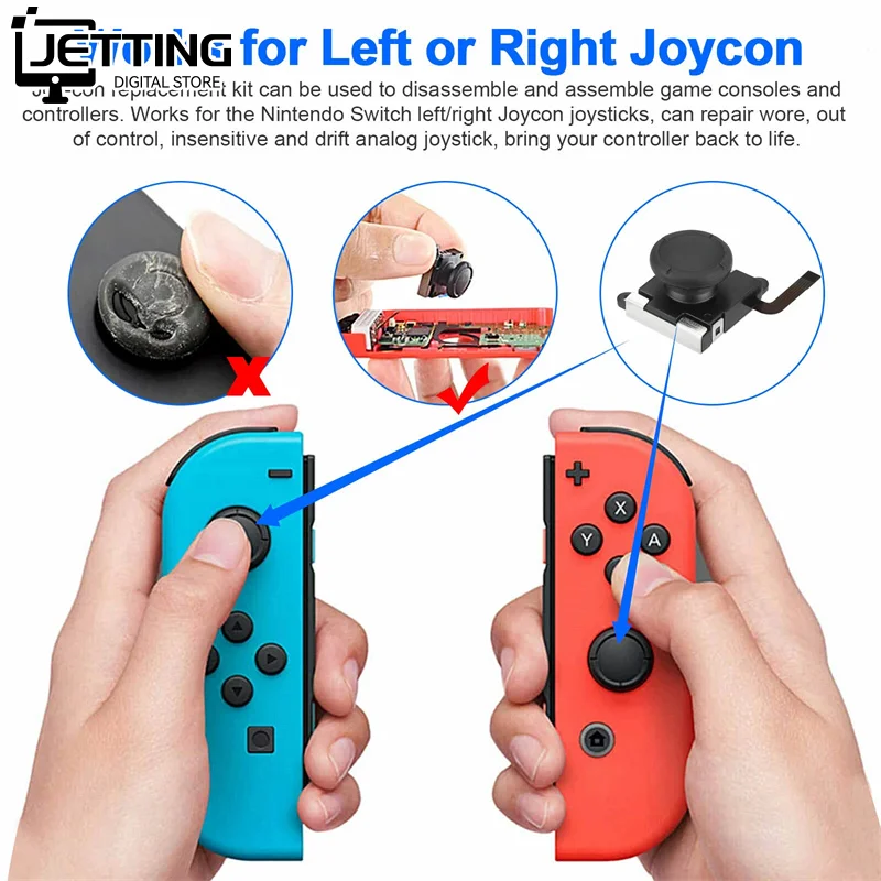 4 Pack Joycon Joystick Replacement 3D Joystick Analog Left/Right Thumb Sticks Sensor Caps ForNS Switch Joy Con Controller