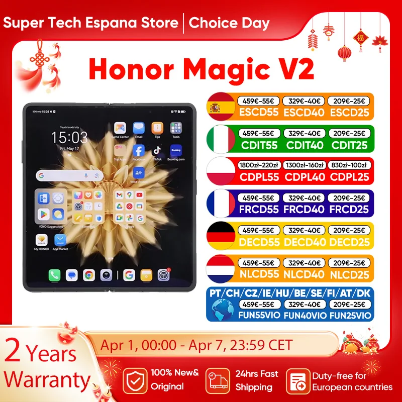 Globale Version Honor Magic V2 5G faltbares Smartphone Snapdragon 8 Gen2 LTPO OLED-Display 120 Hz 50 MP Dreifachkamera Android Mobile