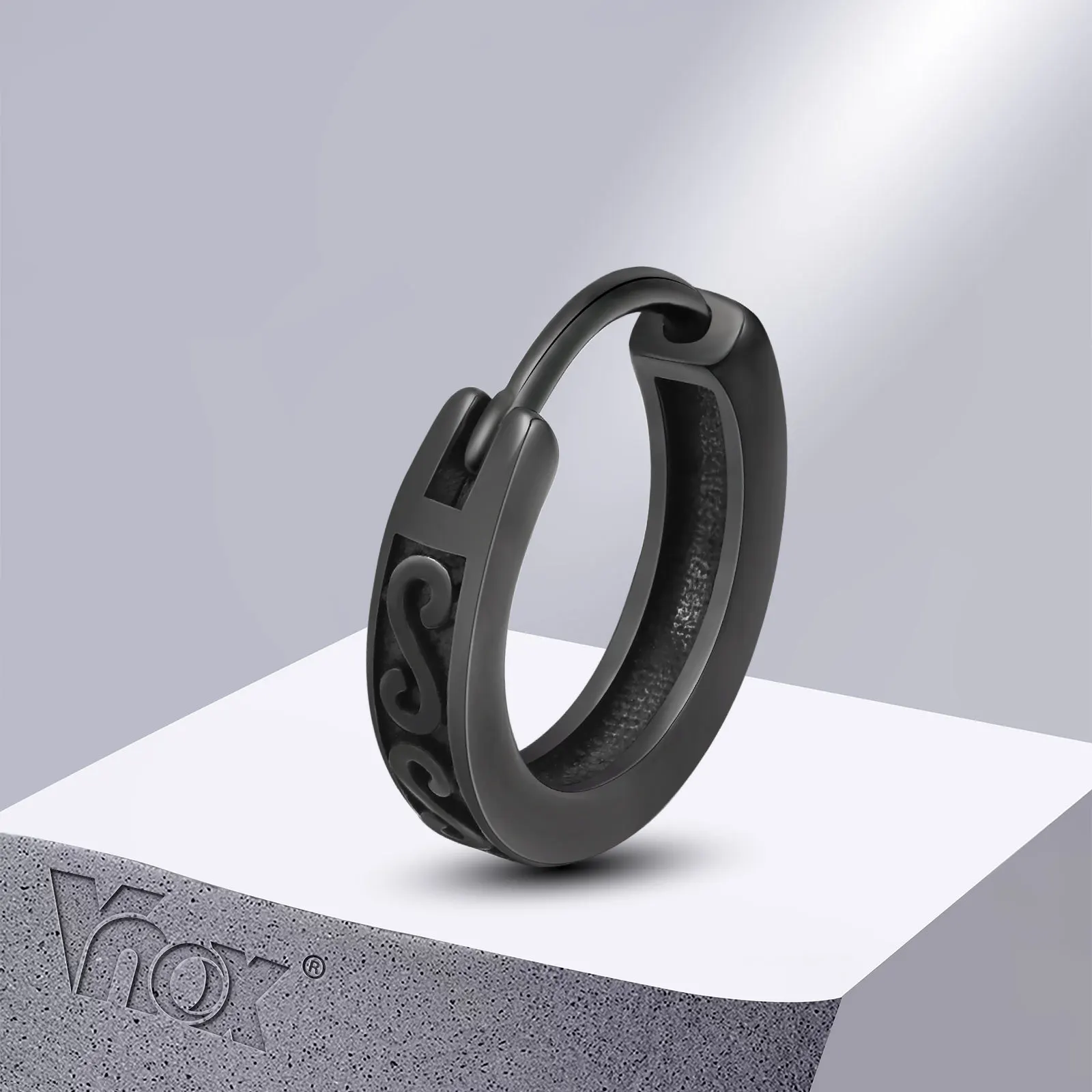 Vnox Cool Man Hoop Earrings, Gothic Black Infinity Texture Huggies, Small Simple Hoops Ear Jewelry