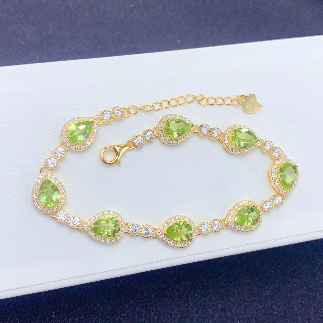 

Dazzling 925 Silver Peridot Bracelet for Daily Wear 7*5mm Total 4.4ct Natural Peridot Silver Bracelet with 3 Layers Gold Plating
