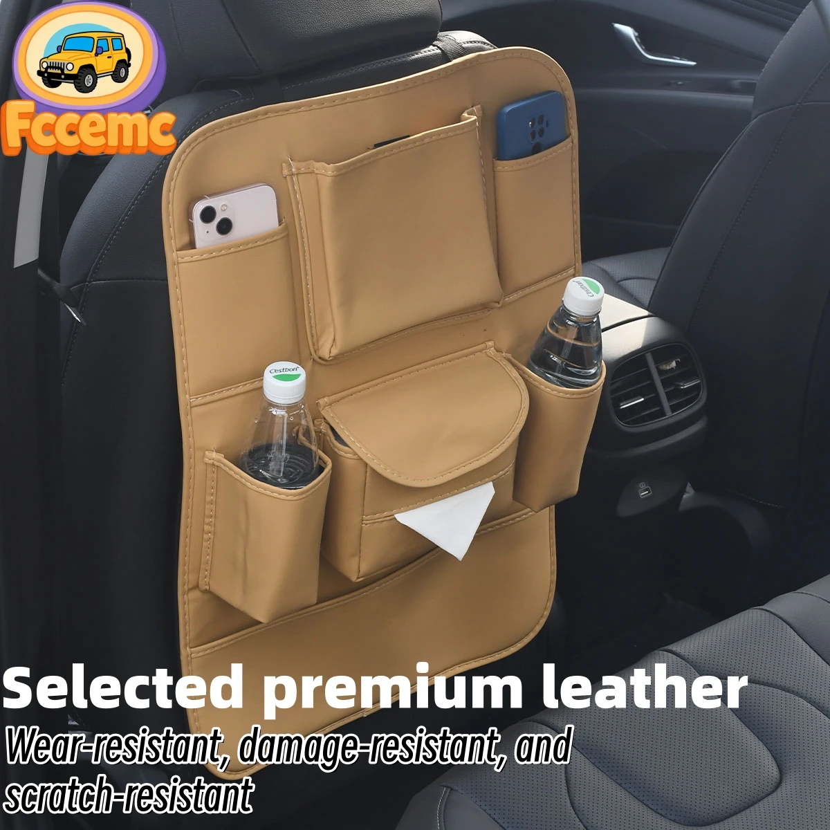 وسادة حماية خلفية لمقعد السيارة وحقيبة تخزين - منظم للصف الخلفي، عنصر تخزين داخل السيارة، ملحقات تلقائية