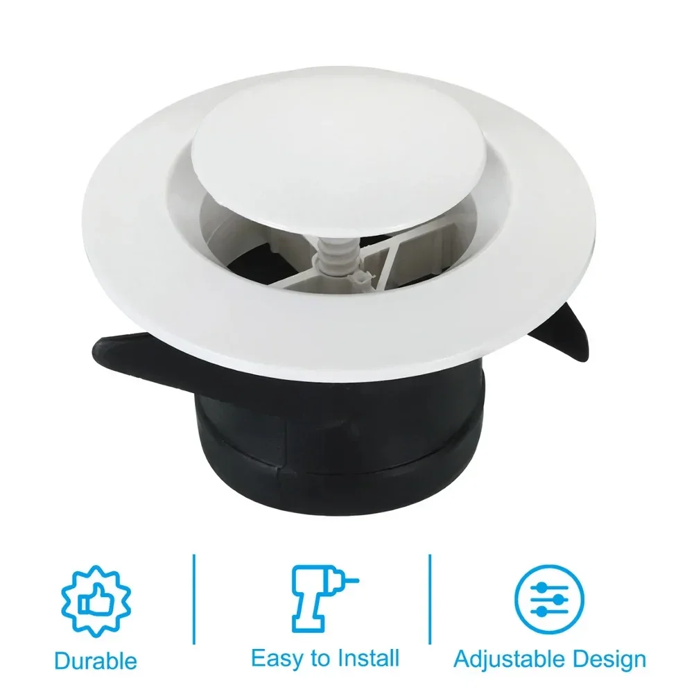 2pcs 3 Inch Round Air Vent Adjustable Ceiling Diffuser Grill Louver Soffit Vent ABS Plastic Diameter 120mm Height 65mm Home
