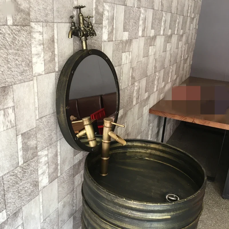 Iron Art Oil Bucket LOFT Retro Integrated Column Wash Basin Industrial Style Toilet