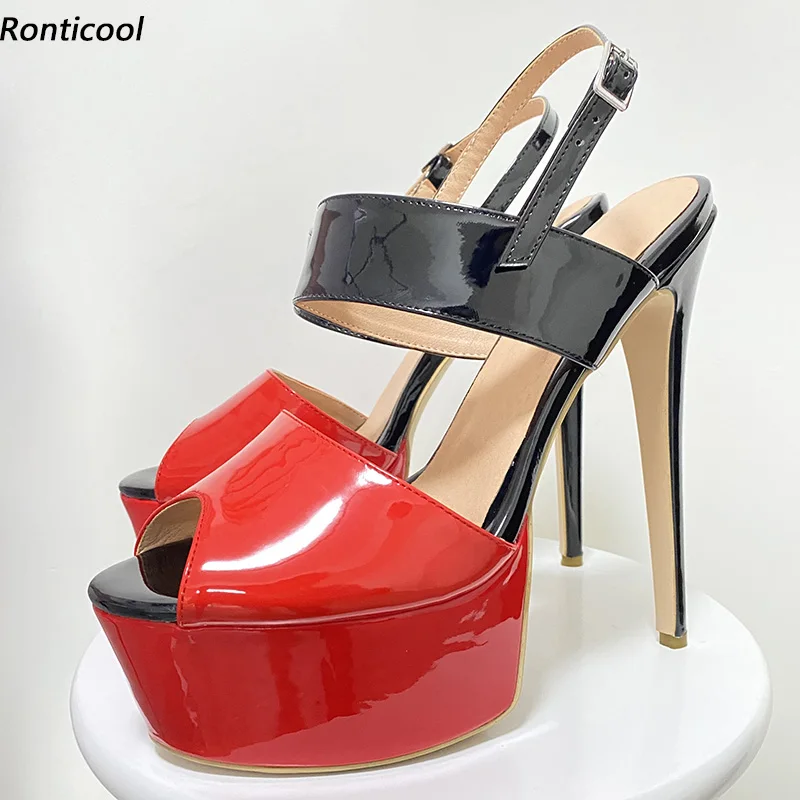 

Ronticool Women Platform Slingback Sandals Patent Sexy Stiletto High Heels Peep Toe Beautiful Red Fuchsia Shoes US Size 5-20