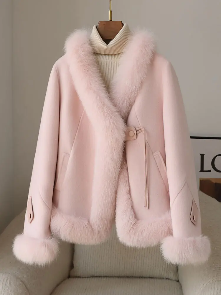 2024 Autumn/Winter New Fur Grass Coat Women's White Goose Down Jacket High end Young Wool Double sided Short Style