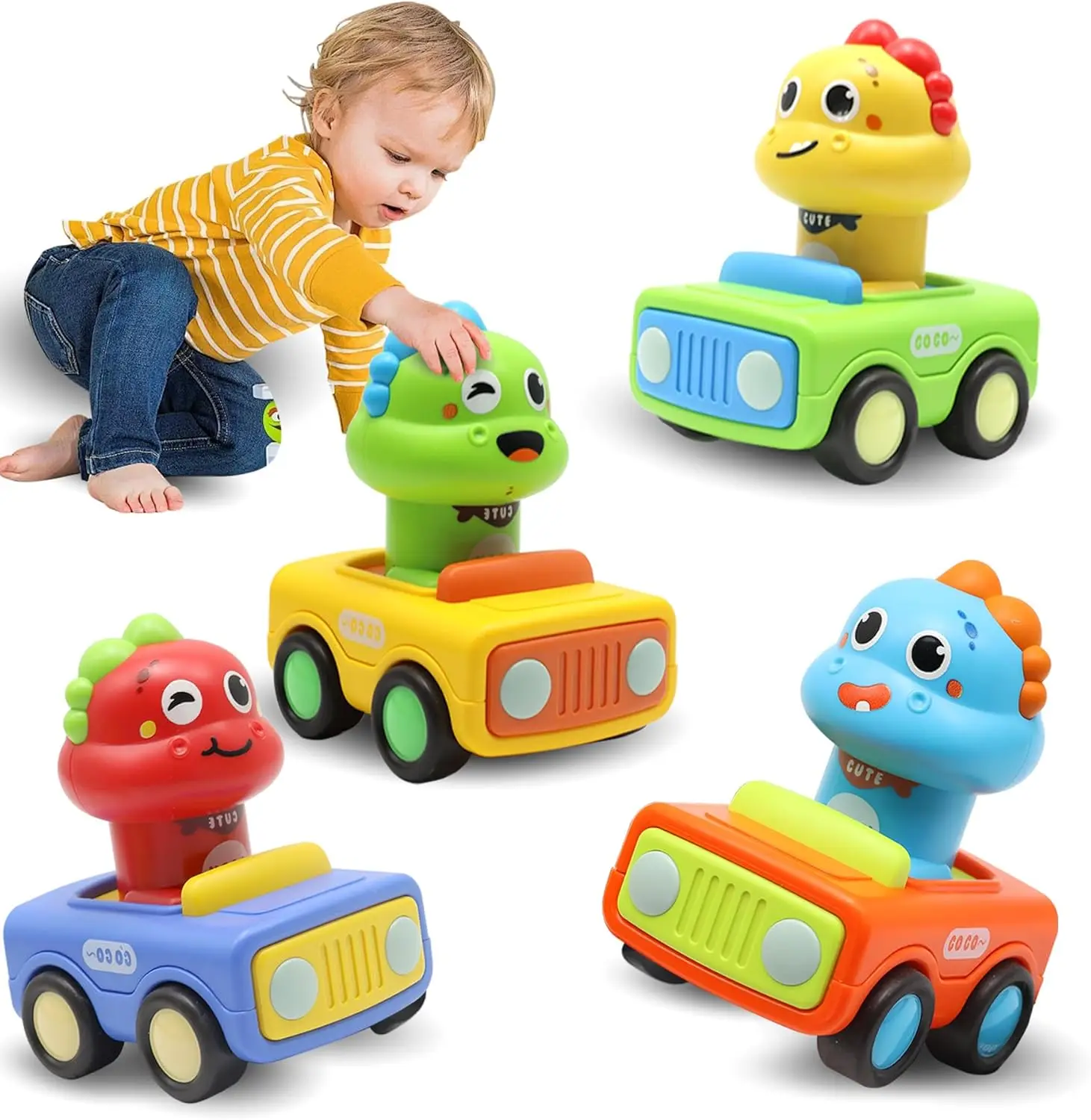 

Press & Go Dinosaur Car Toys for 1-3 Year Olds, Push and Go Vehicles Set, Birthday Gifts for Toddlers, No Batteries Needed