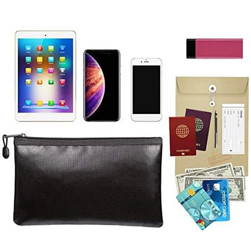 Fireproof Document Bag Waterproof Money Bag Fire Safe Storage Pouch with Zipper Cash File Envelope Holder for Home Office Safety