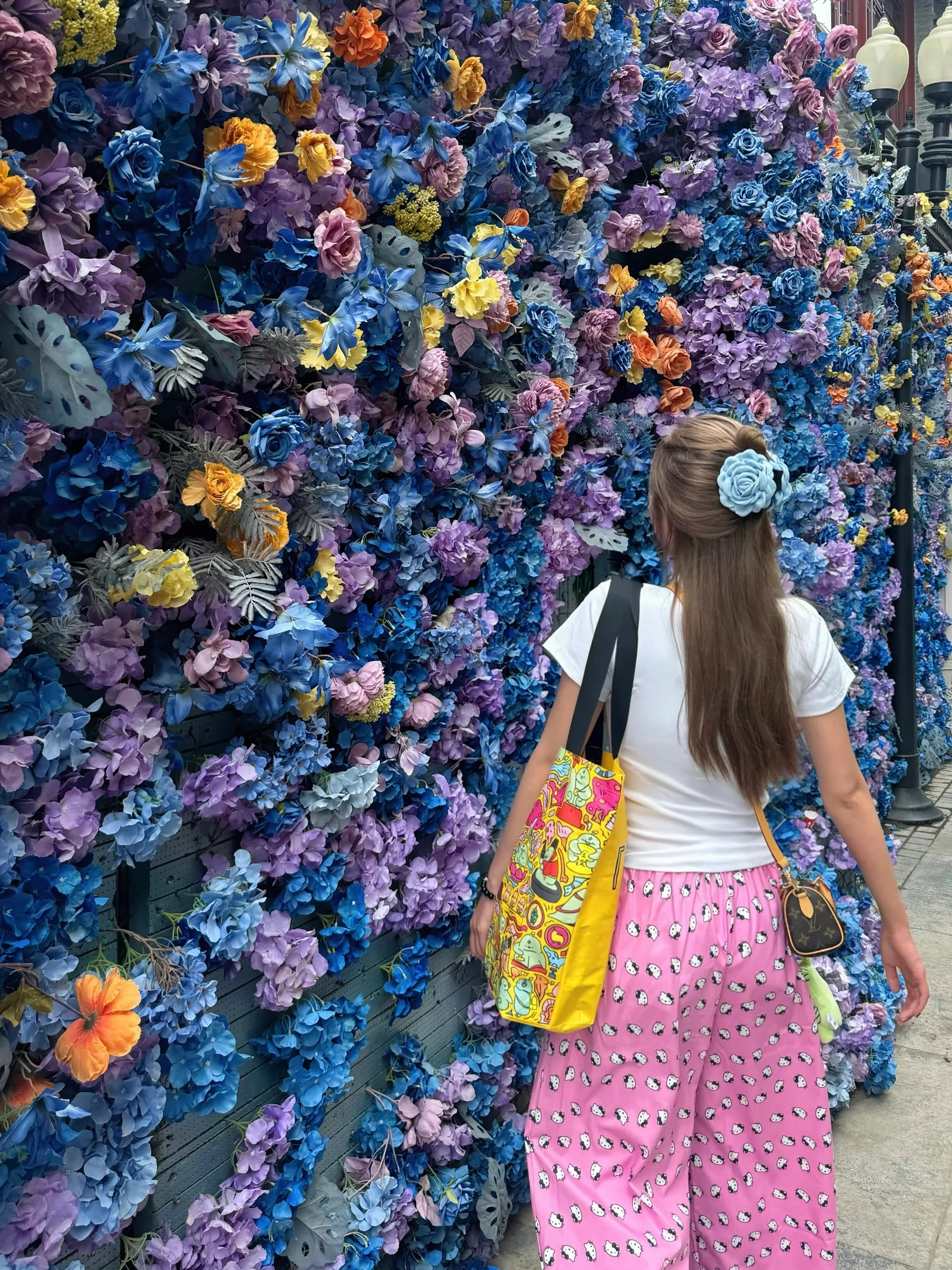 Pantalon à jambes larges pour femmes, rose, dessin animé, soie glacée, marche décontractée, KT, petite taille, taille haute, jambes droites, été