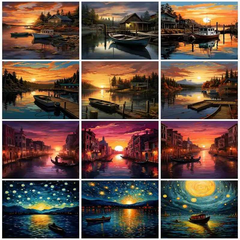 

SDOYUNO Paint By Numbers Boat Landscape Acrylic Paints Canvas Wall Art Digital Handicraft Handiwork Art Living Room Decoration