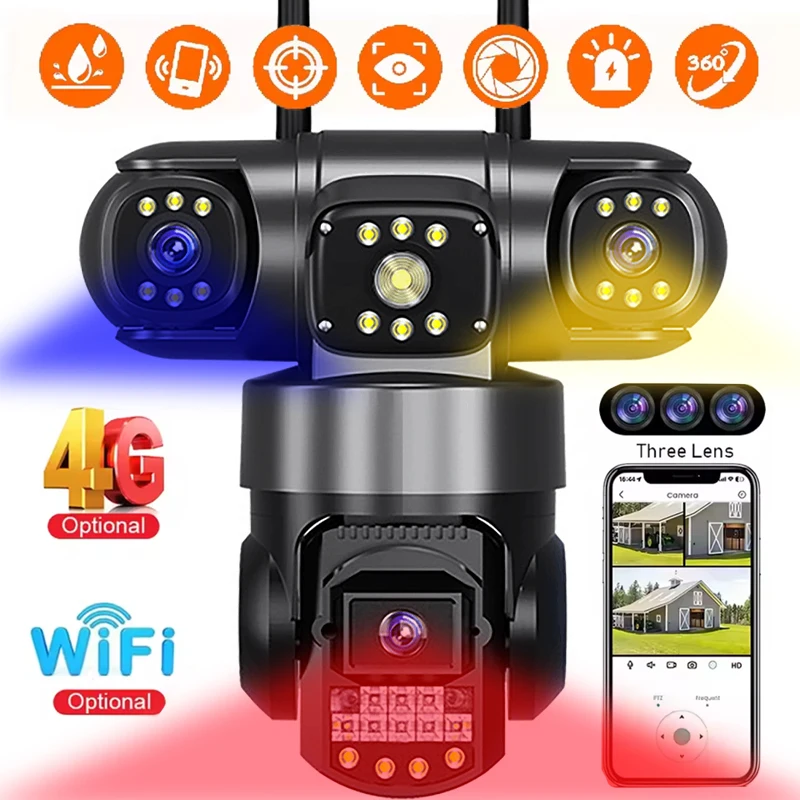 

4G WIFI Sim Card Camera 12MP 6K Triple Lens Outdoor PTZ IP Camera Night Vision Security Wireless CCTV Network Video Surveillance