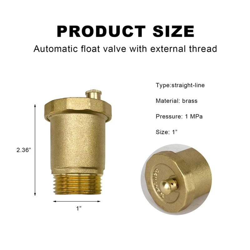 ABNO-Automatic Float Valve,1Inch Male NPT Thread Air Bleeder Release Vent Valve, Automatic Air Bleed Vent With Male Thread