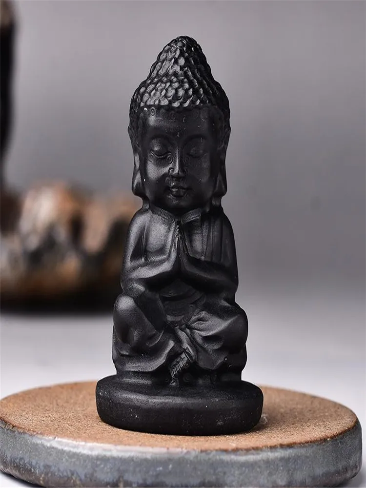 Natural Schungite Black Shungite Buddha Statue Energy Quartz Reiki Stones For Crystal Healing Fengshui Meditation Home Decor