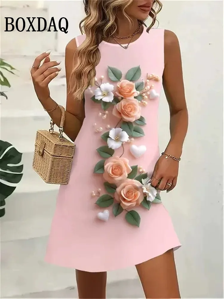 Blumen-Schmetterlingsdruck-Kleider für den Sommer 2022, Damen-Vintage-ärmelloses Minikleid, lässige Weste, lockeres Strand-Kurzkleid, Sommerkleid