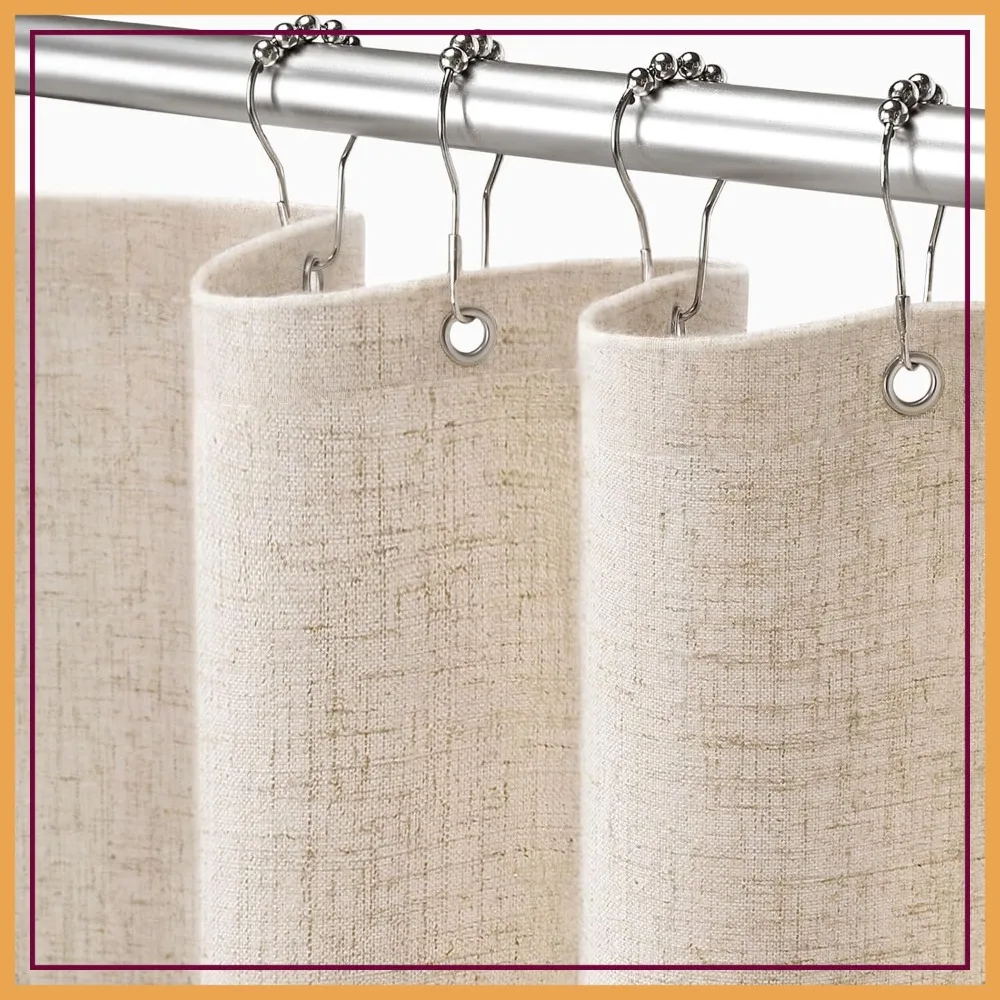 

Linen Shower Curtain Beige, 72x72 Boho Farmhouse Bathroom Curtain, Cream Cotton Natural Cloth Liner Set