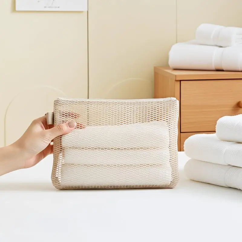 Dual-Layer Mesh Storage Bag Cosmetic Bags Multi-purpose Portable Travel Makeup Bag With Zipper Cosmetics Organizer