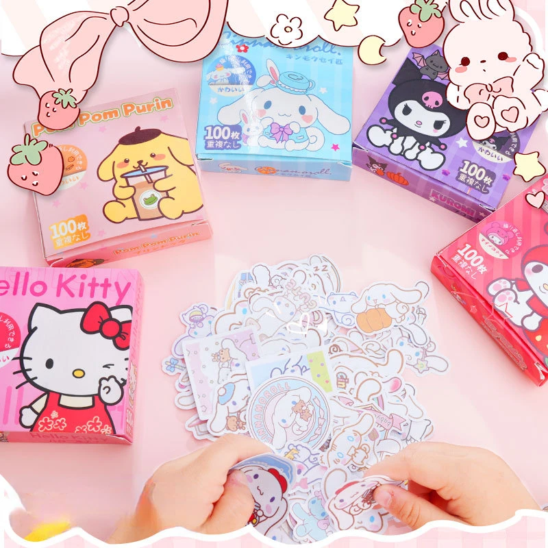 Imagem -02 - Sanrio Kawaii Adesivos para Crianças Hello Kitty Kuromi Cinnamoroll Adesivo Pochacco Faça Você Mesmo Laptop Telefone Diário Cute Cartoon 60 Pcs 100 Pcs