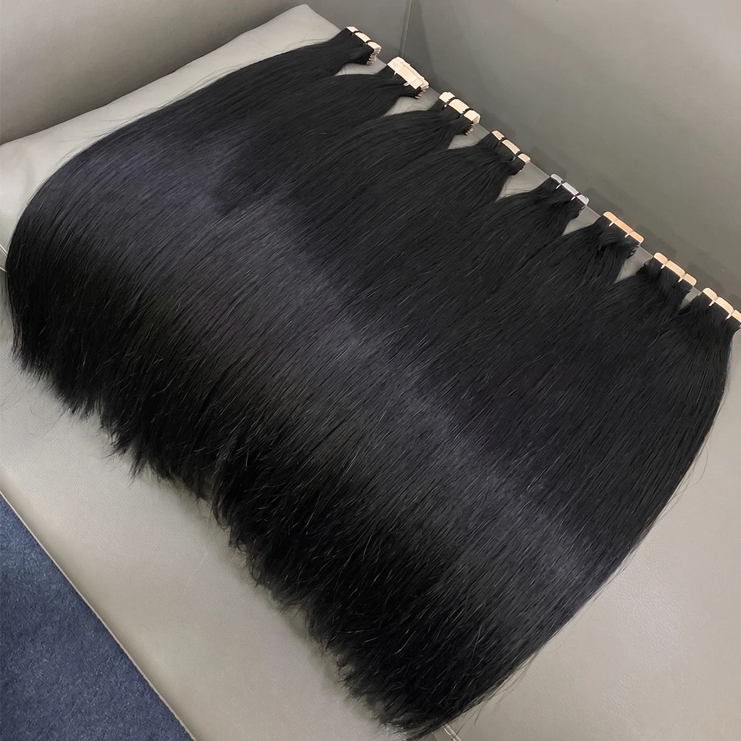 21Pcs/Pack 50g Tape In Hair Extensions Human Hair Seamless Invisible Natural 1B Black Color 22 24 Inch Remy Straight Brazilian 100% Pure Human Hair For Women