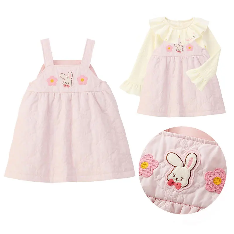 

Cute Girl's Camisole Dress, Autumn and Winter New Style, Cartoon Wealthy Rabbit with Floral Embroidery Dress
