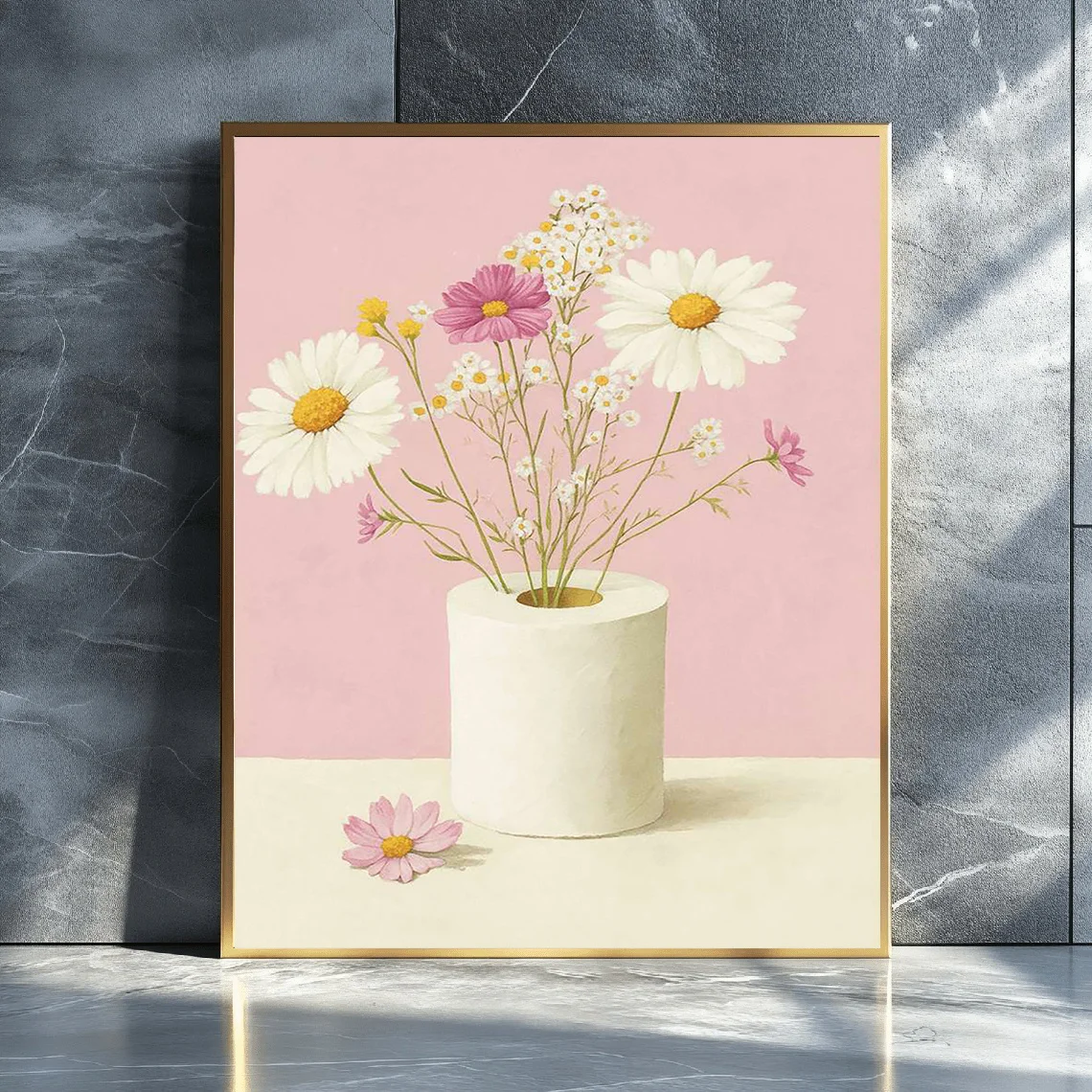 2D Flat, 2D Flat No Frame Posters & Prints 1 Vertical Daisy Pattern Toilet Paper Roll Poster - Vintage Daisy Print, Suitable
