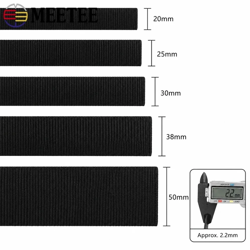 10/20Meters 20-50mm Black 2mm Thick Webbing Tape for Backpack Belt Sling Bag Strap Luggage Sewing