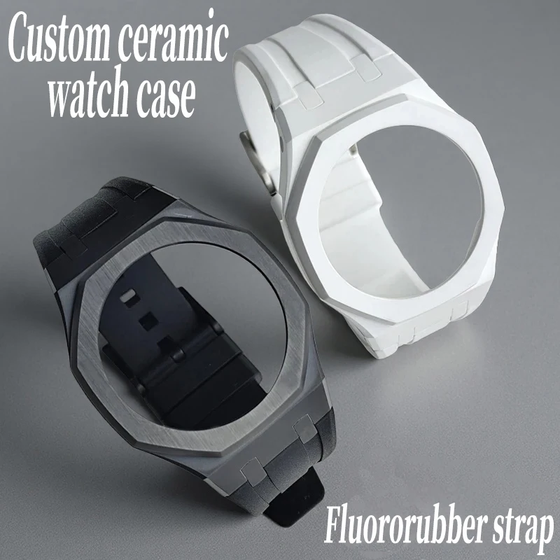 Men's Modification Replacement Parts for Casio G-SHOCK GA-2100/GA-2110/GA-B2100 Watch: Ceramic Case + FKM Fluororubber Strap