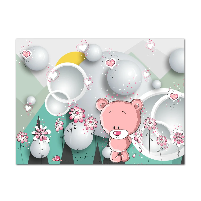 Custom Peel and Stick Wallpapers for Living Room Bedroom Wall Paper Home Decor Renovation Nursery Kids Cartoon Bear Animal Mural
