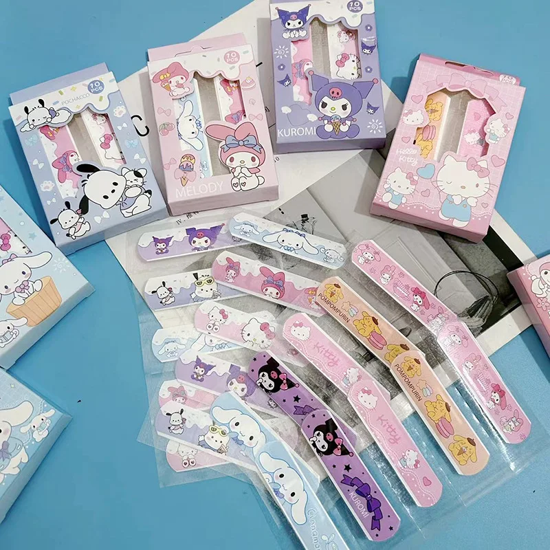 10pcs/box Anime Sanrios Band-Aid Kawaii Kuromi Hello Kitty Cinnamoroll My Melody Doll Waterproof Breathable Wound Bandages Patch