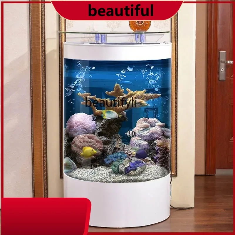 Semicircle Fish Tank Household Floor Wall Vertical Lai Ren Change Water Glass Ecological Aquarium  h
