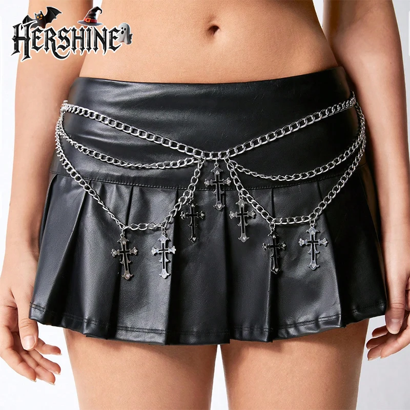 HERSHINE 1 ピース レディース ファッション クロス マルチレイヤー メタル ウエスト チェーン、Y2K ゴシック パンク ロック ヒップホップ アクセサリー、春、夏