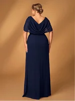 Suhdeuwsh Plus Size Luxury Mom Wedding Reception Party Luxury Shiny Plus Size Chiffon Mother Navy Blue Evening Dress 5