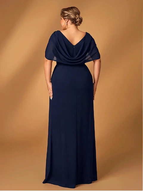 Suhdeuwsh Plus Size Luxury Mom Wedding Reception Party Luxury Shiny Plus Size Chiffon Mother Navy Blue Evening Dress 5