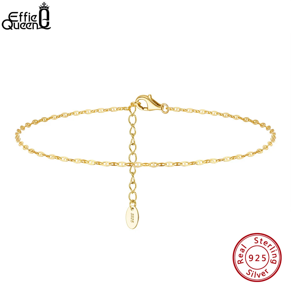 Effie Queen 14K Gold 1.5mm Mariner Chain Anklet With 925 Sterling Silver Foot Chain For Women Decor Anklets Jewelry Present SA24