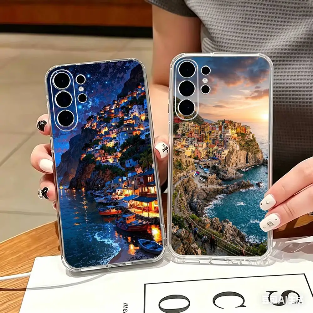 Italy holiday ville Cinque Terre  Clear Hard Phone Case For Samsung S25,24,23,22,21,10,9,Ultra,Plus,Lite Transparent Cover