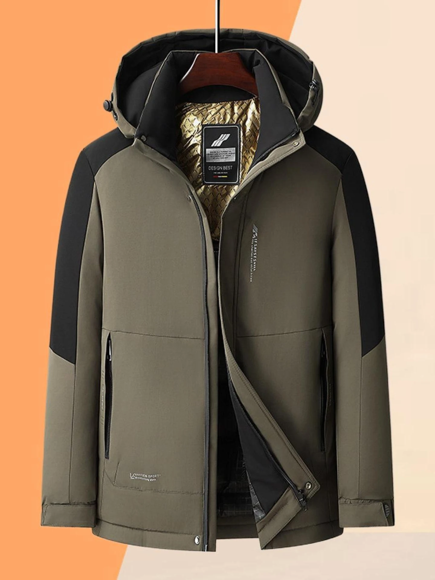 

Luxe Hooded Cotton Jaet Men's Autumn Winter Outerwear Thiened Stand Collar Coat Faionable Urban Sle Warmth Cottonwear