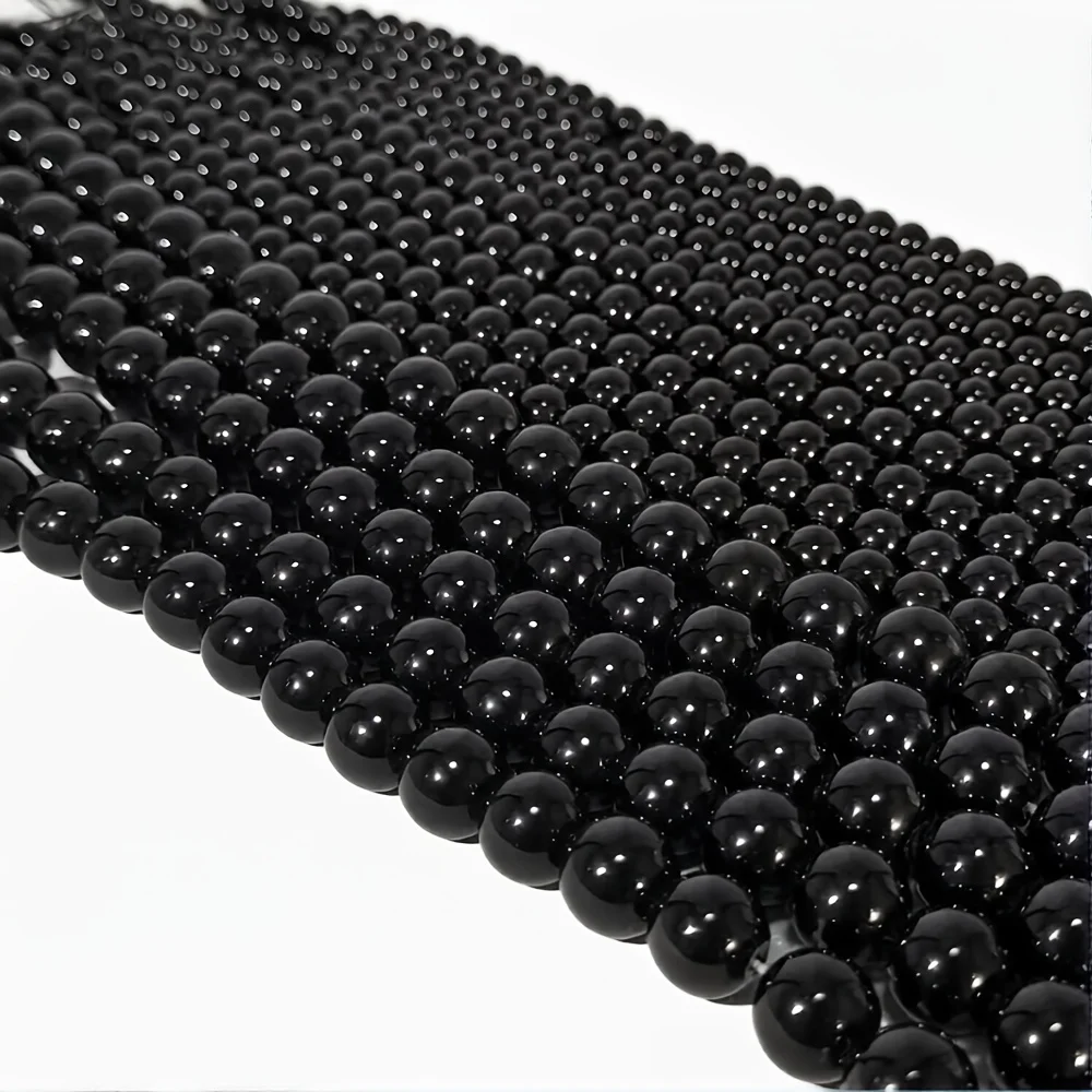 4-12mm Natural Black Obsidian Loose Round Beads Smooth Polished Stone Beads for DIY Bracelet Jewelry Making Supplies 1 Strand