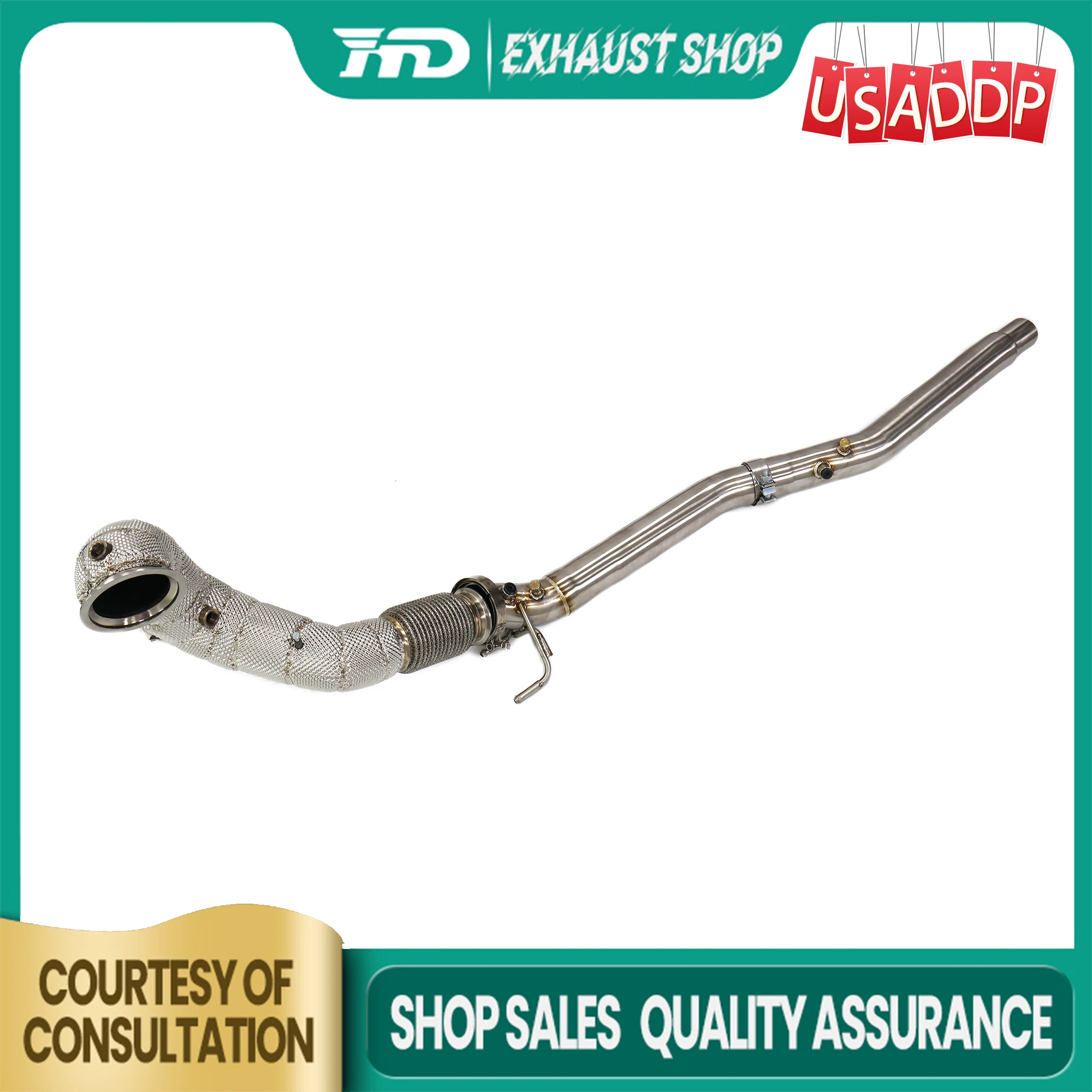 

HMD Exhaust system for Volkswagen Golf R MK8 2.0T Downpipe Heat shields SS304 High precision 101mm