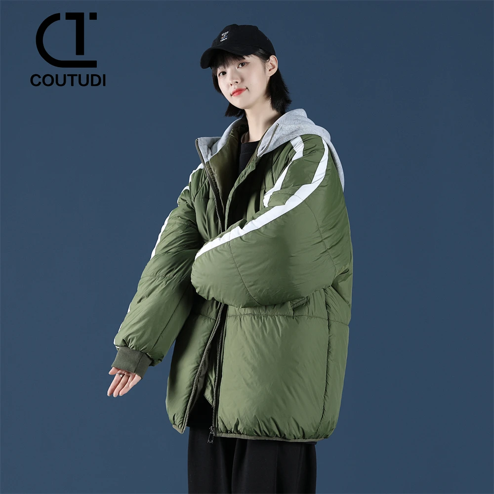 COUTUDI-Hooded Cotton Padded Parkas for Women, Warm Coats, Korean Fashion, Winter Jacket, Female Bread Clothing, Plus Size 2024