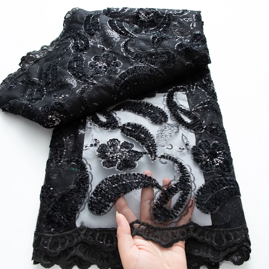 

French Tulle Sequin Lace Fabric 5 Yards 2024 High Quality Luxury Mesh Lace African Fabric Nigerian Wedding Dress for Women A3792