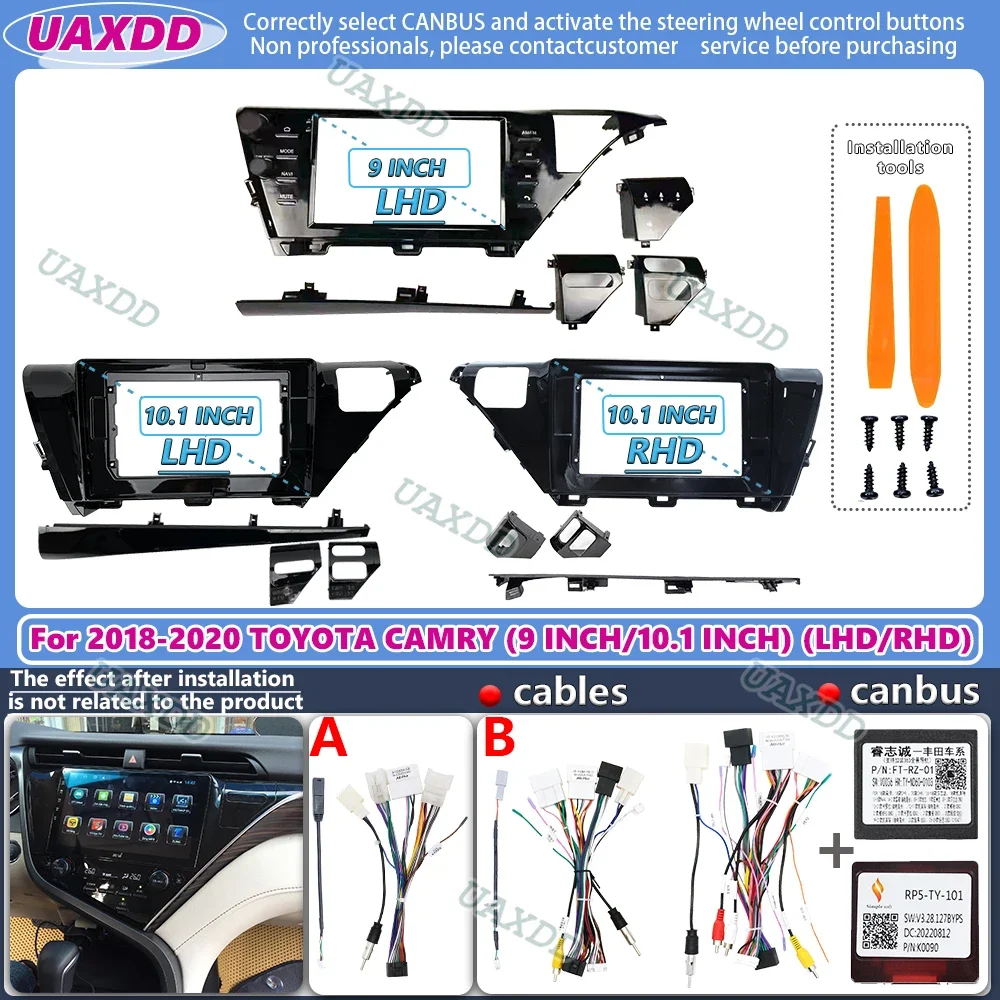 FOR 2018-2020 TOYOTA CAMRY 9 10.1INCH 2 Din Car radio Android frame Kit panel Center fascia cable harness multimedia canbus box