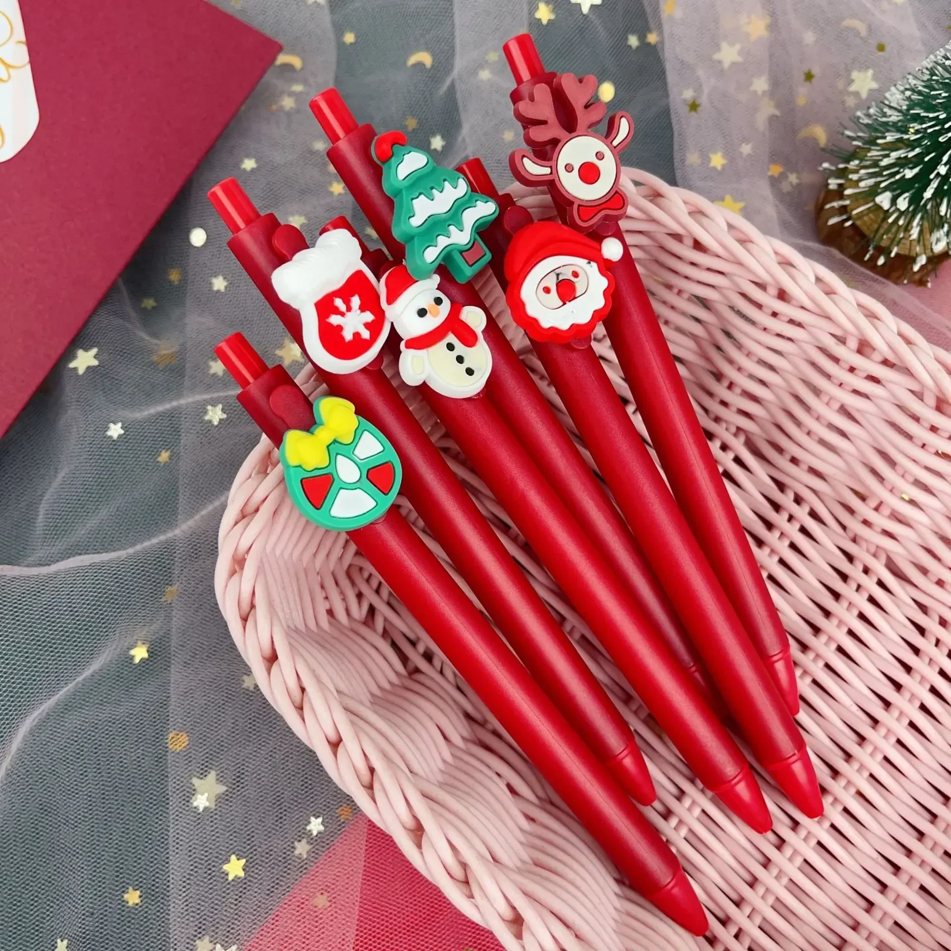 12Pcs/Lot Cute Christmas Retractable Gel Pen Kawaii Santa Snowmen Elk Tree Black Ink Writing Pens School Office Stationery Gifts