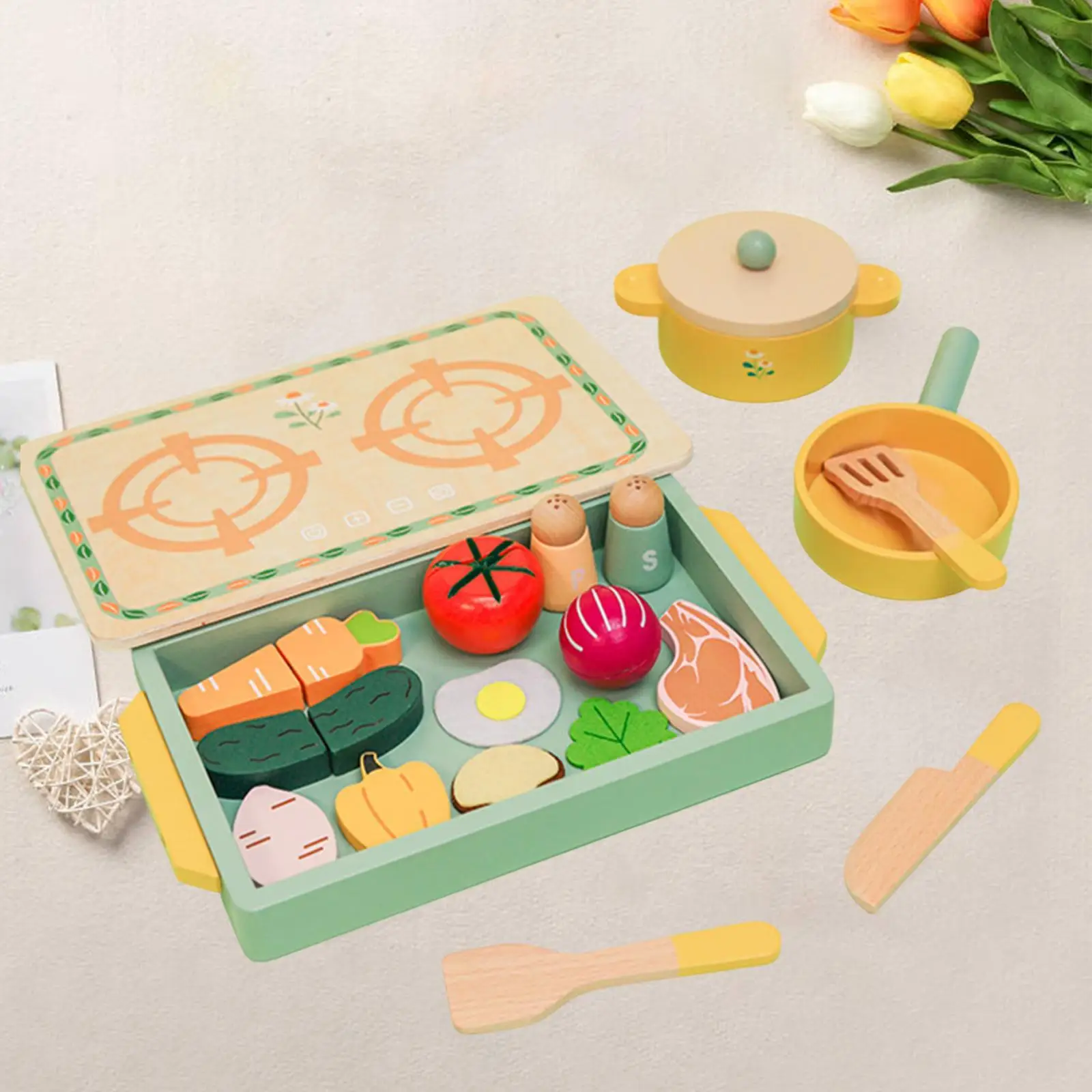เล่นไม้อาหารชุดตัดผลไม้และผักแกล้งเล่นไม้บทบาทเล่นของเล่นสําหรับเด็กชายหญิงเด็กวัยหัดเดินอายุ 3 +