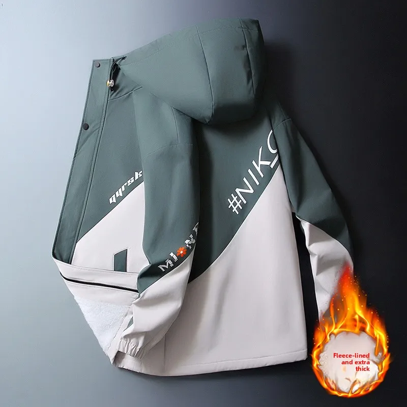 

Мужская теплая повседневная куртка на флисовой подкладке, модная осенне-зимняя, из полиэстера, молодежная, на молнии, с длинными рукавами, свободного кроя