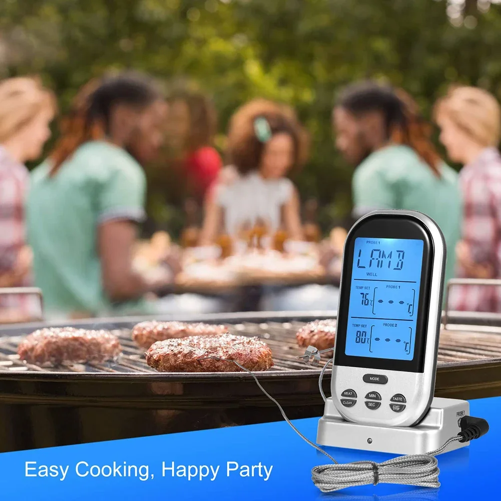 Digital Wireless Meat BBQ Thermometer Oven Food Probe Kitchen Tool (Silver)