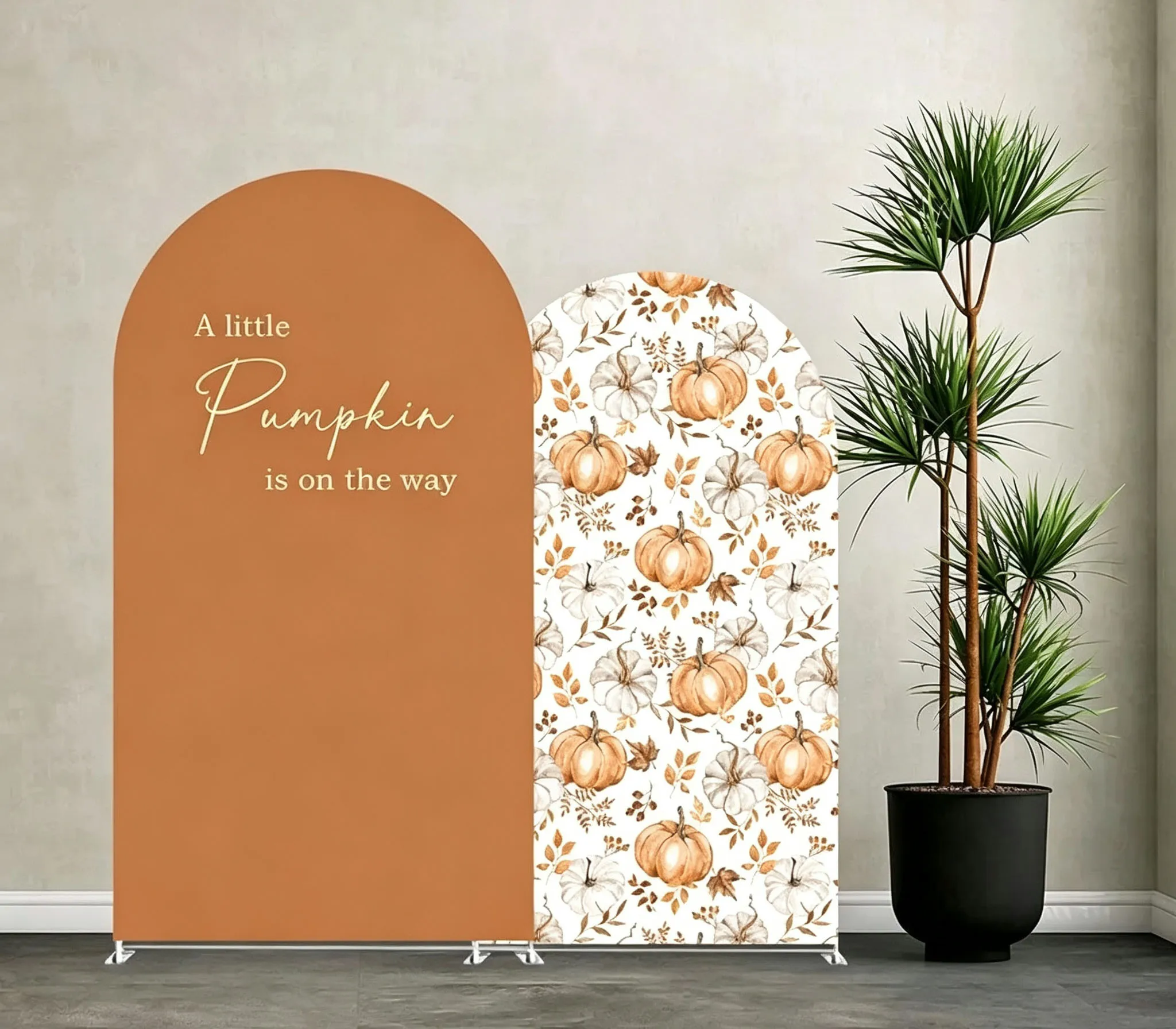 Custom 2-Side Little Pumpkin is on the Way Baby Shower Arch Cover Autumn Fall Pumpkin Birthday Party Decor Backdrop Photo