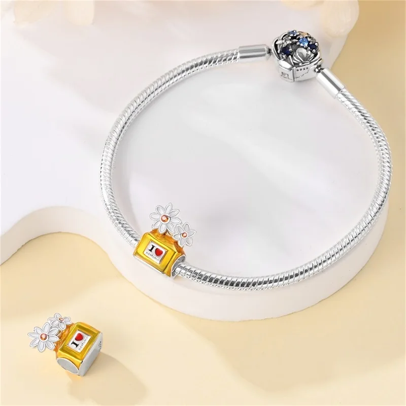 Romantic Flower Series 925 Sterling Silver Sparkling Rose in Bloom , Four Leaf Clover & Leaves Charm For Girl Necklace Pendant